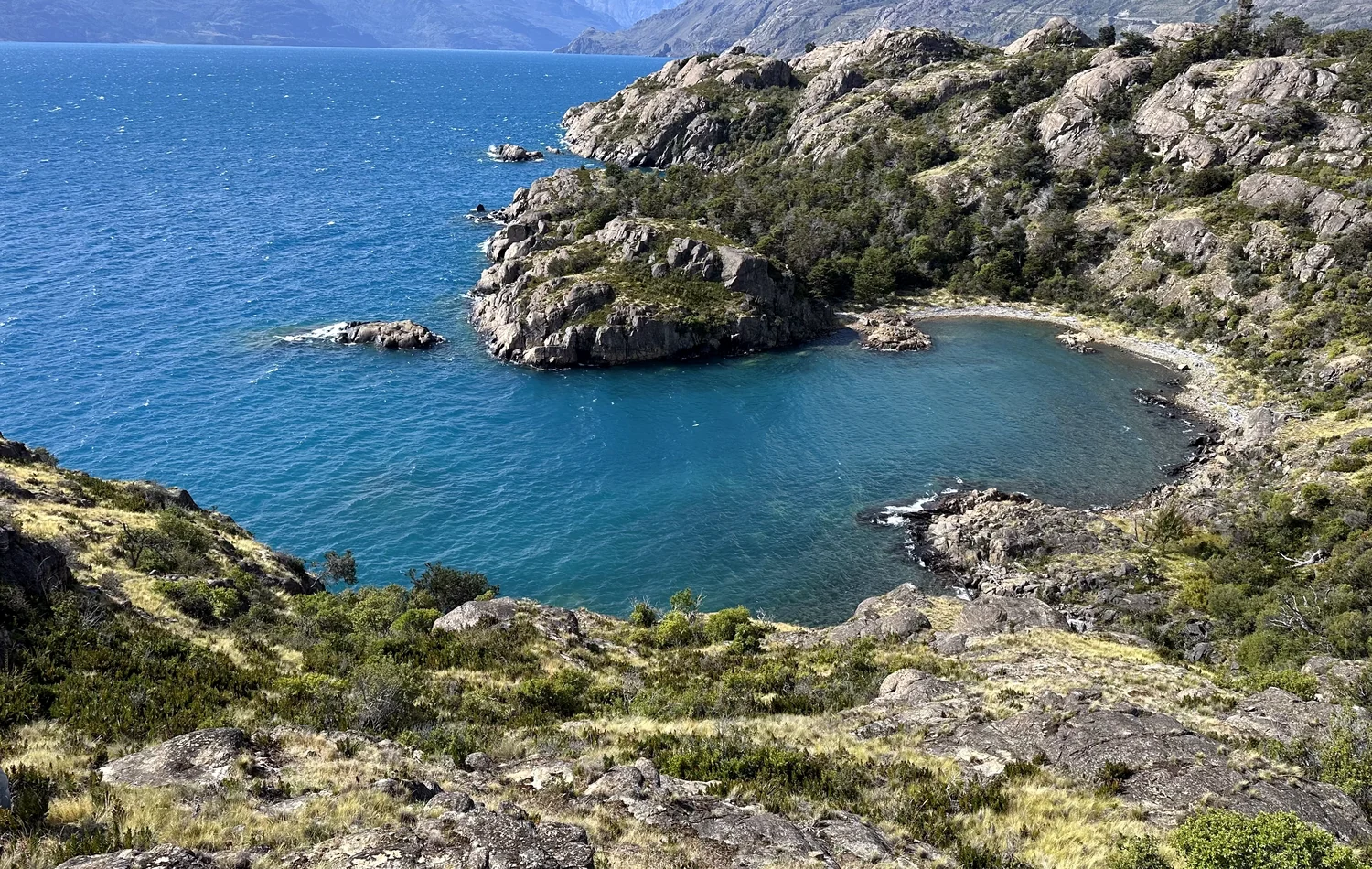 Bahía protegida y vegetación nativa